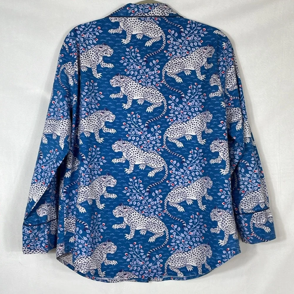 Printfresh Bagheera Leopard Long Sleeve Pajama Top Size S Blue - Picture 4 of 9